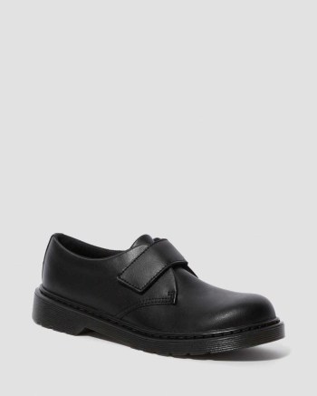 Dr Martens Youth Kamron Velcro Oxfordky Detske Čierne | 9524-PSRVG